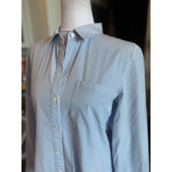 Theory Blue White Striped Essential Button Down Large Collar Shirt cotton top - Picture 7 of 11